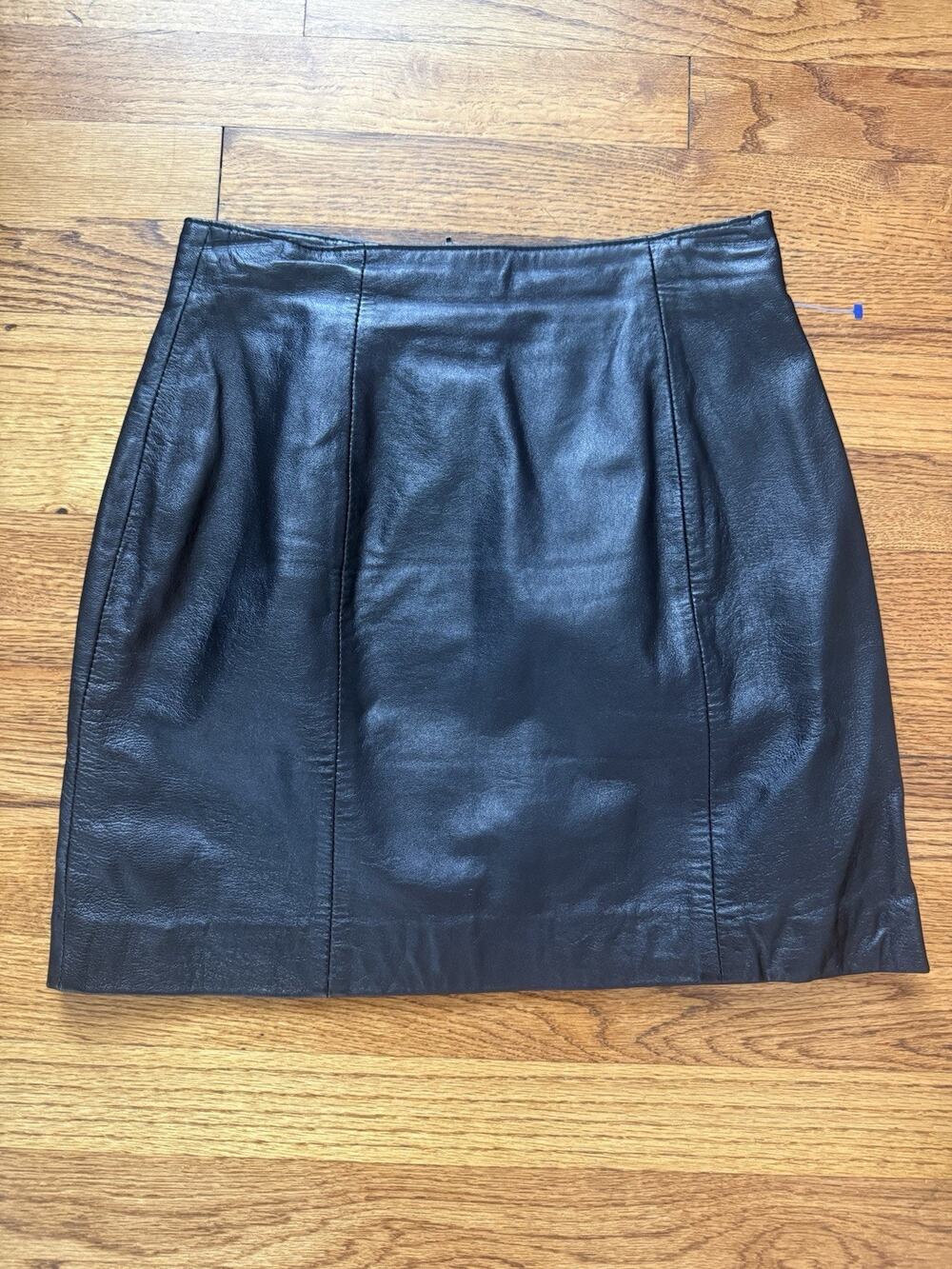 Vintage Tannery West 100% Genuine Leather Black Mini Skirt Size 4